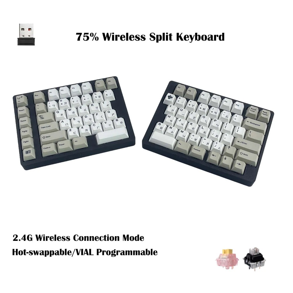 Tablet Accessories Uk - WS75 Ergonomisch Gesplitst Mechanisch Toetsenbord Draadloos