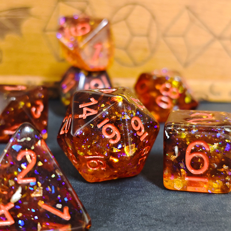 Tablet Accessories Kit - Vuuroranje confetti hars polyedrische dobbelstenenset, 7-delige